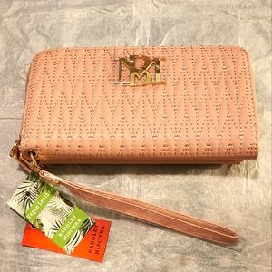 Badgley Mischka Long Wallet w/ Phone Pocket & Wristlet Blush Pink NWT
